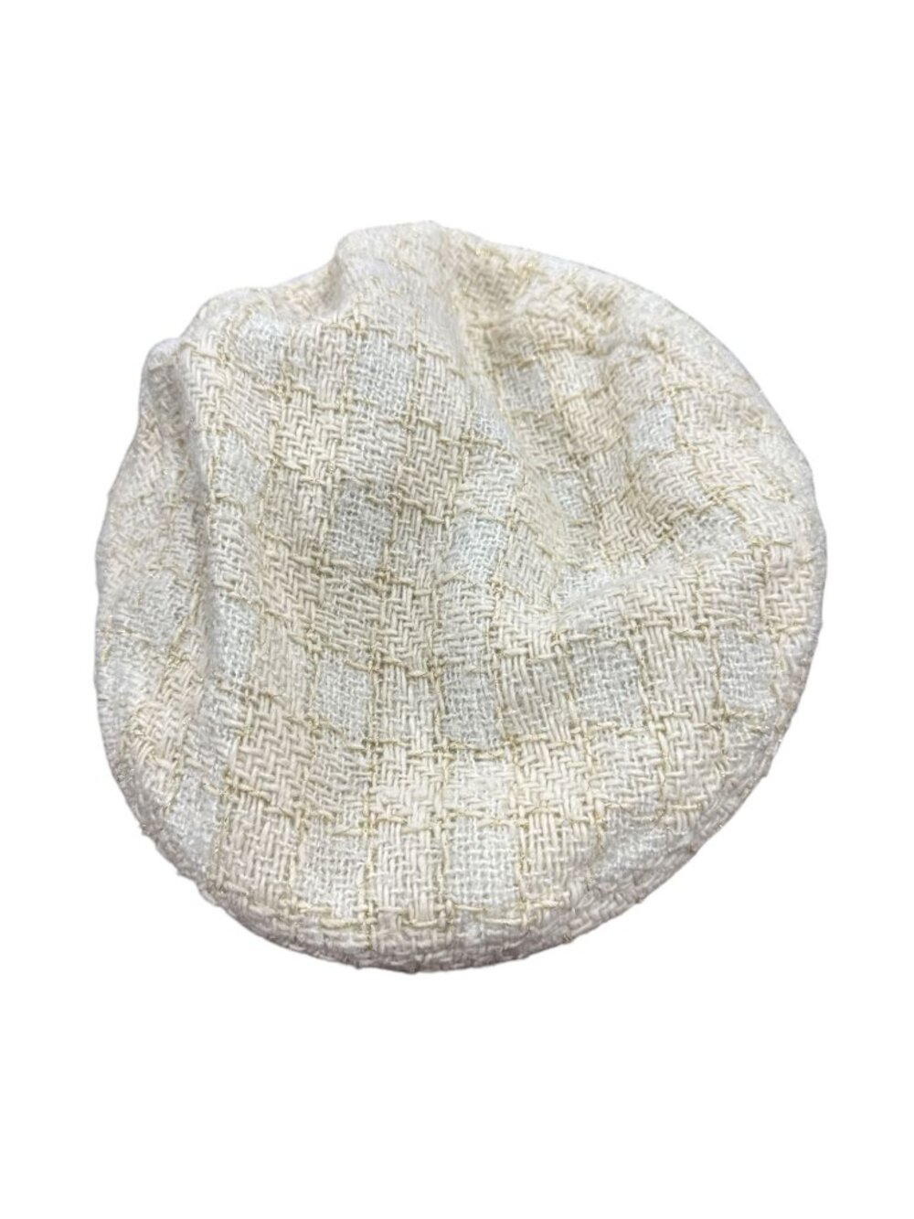 Kroché Paris Womens Ivory Tweed Baker Boy Cap With Black & Gold Chain Accent - Picture 4 of 7